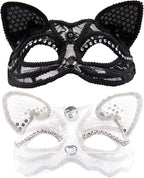 AUEAR Luxury Sexy Cat Masquerade Mask with Beads Decoration - Venice Style Half Face Ball Mask