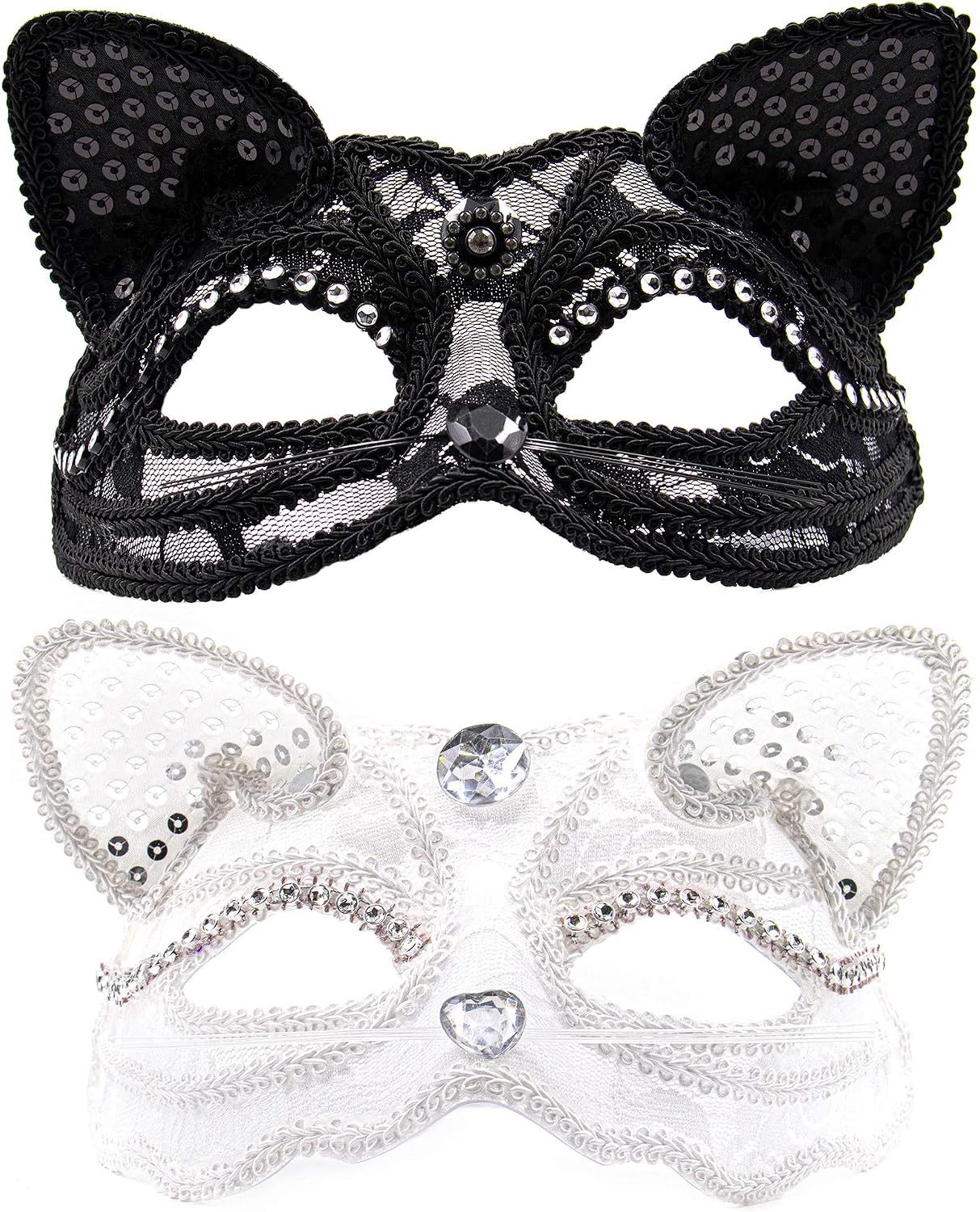 AUEAR Luxury Sexy Cat Masquerade Mask with Beads Decoration - Venice Style Half Face Ball Mask