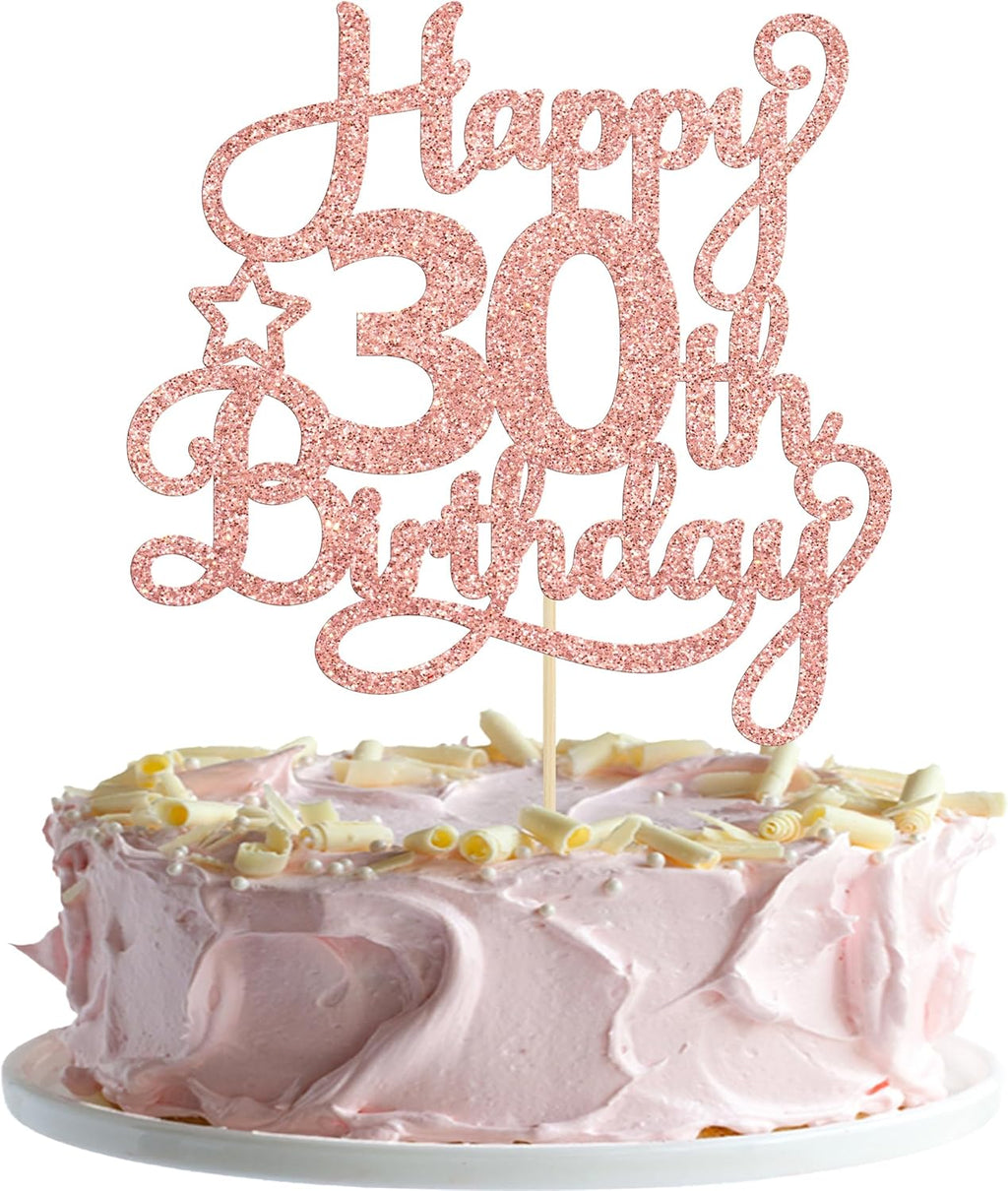 1 Pack Happy 30th Birthday Cake Topper Rose Gold Glitter 30 & Fabulous Cheers to 30 Years Old 30th Birthday Cake Pick for Celebrating 30th Birthday Anniversary Party Cake Decorations Supplies