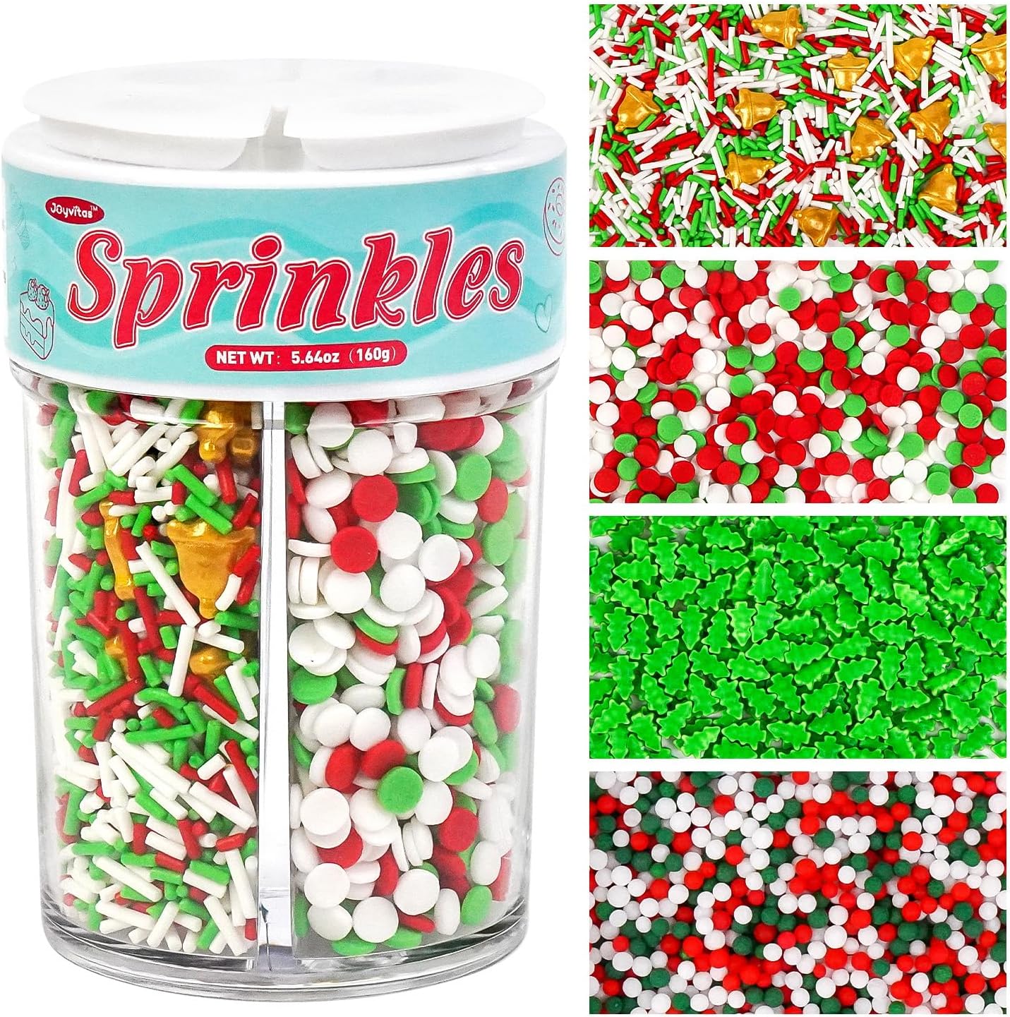 Christmas Sprinkles for Cake Decorating, 160g/5.64oz, Red & White & Green Sprinkles Mix, Christmas Tree Bells, Cake Decorations, Baking, Cupcake, Cookies Topper, Foodgrade
