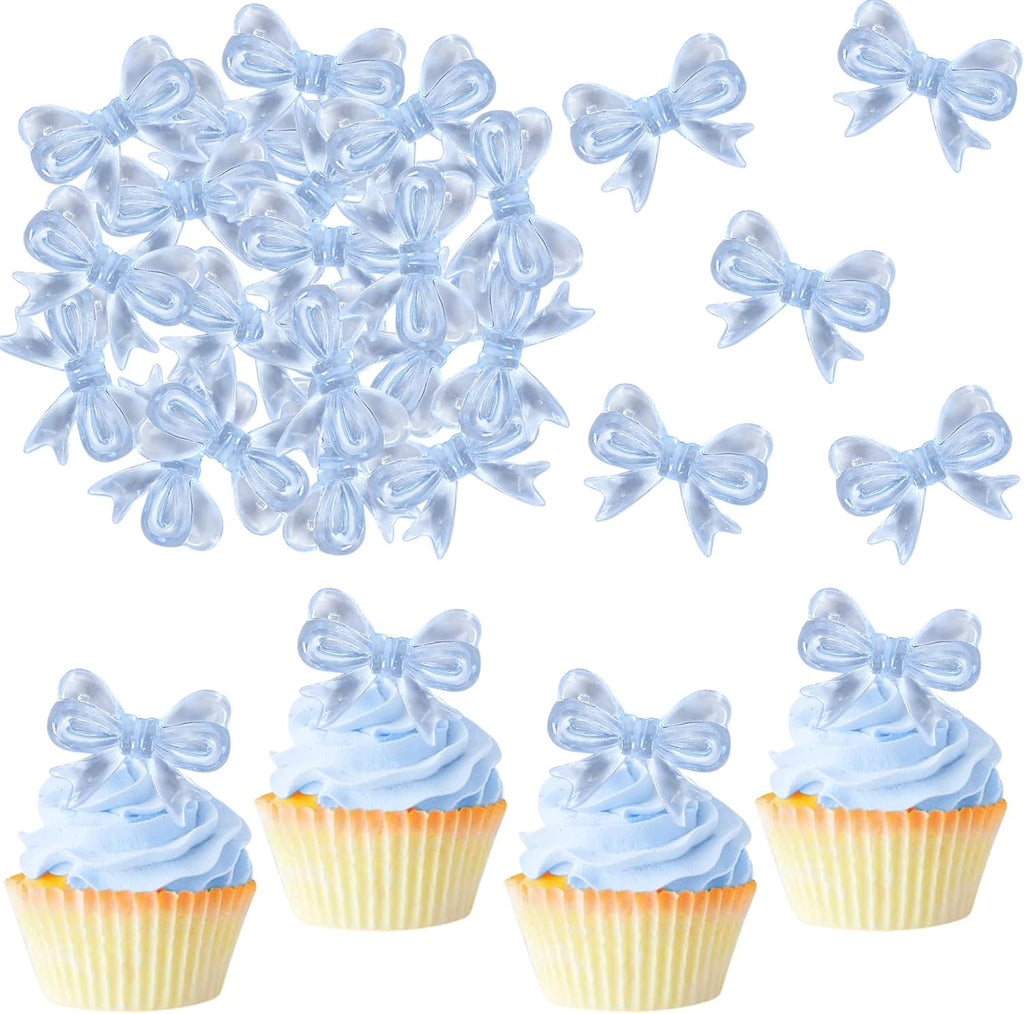 30 PCS Bow Cupcake Toppers Bowknot Cake Toppers Bow Cupcake Picks Bowknot Birthday Party Decorations Bow Cake Dessert Picks for Wedding Bridal Engagement Baby Shower Birthday Party Supplies Blue