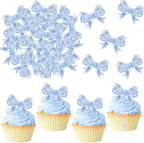 30 PCS Bow Cupcake Toppers Bowknot Cake Toppers Bow Cupcake Picks Bowknot Birthday Party Decorations Bow Cake Dessert Picks for Wedding Bridal Engagement Baby Shower Birthday Party Supplies Blue