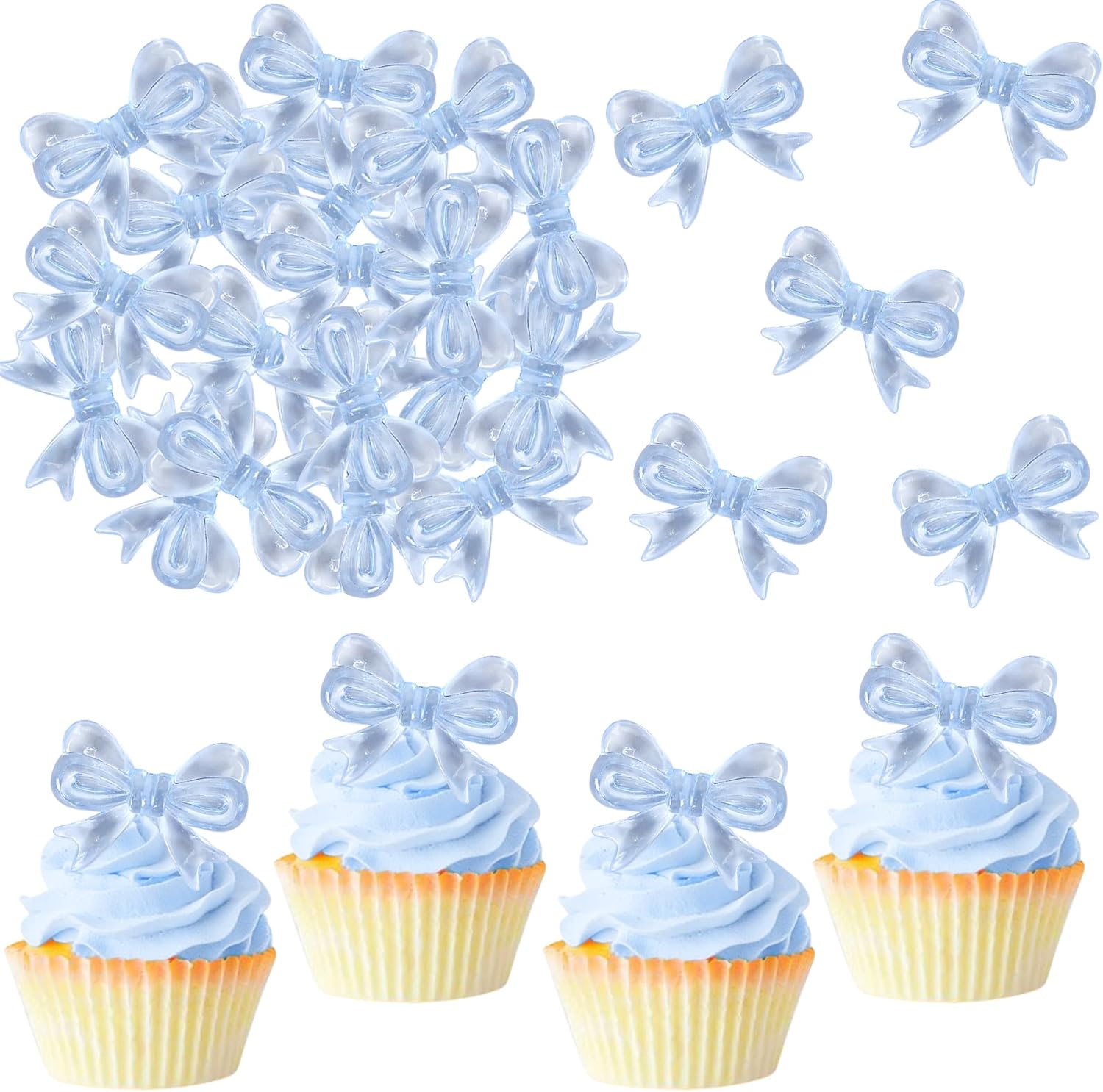 30 PCS Bow Cupcake Toppers Bowknot Cake Toppers Bow Cupcake Picks Bowknot Birthday Party Decorations Bow Cake Dessert Picks for Wedding Bridal Engagement Baby Shower Birthday Party Supplies Blue