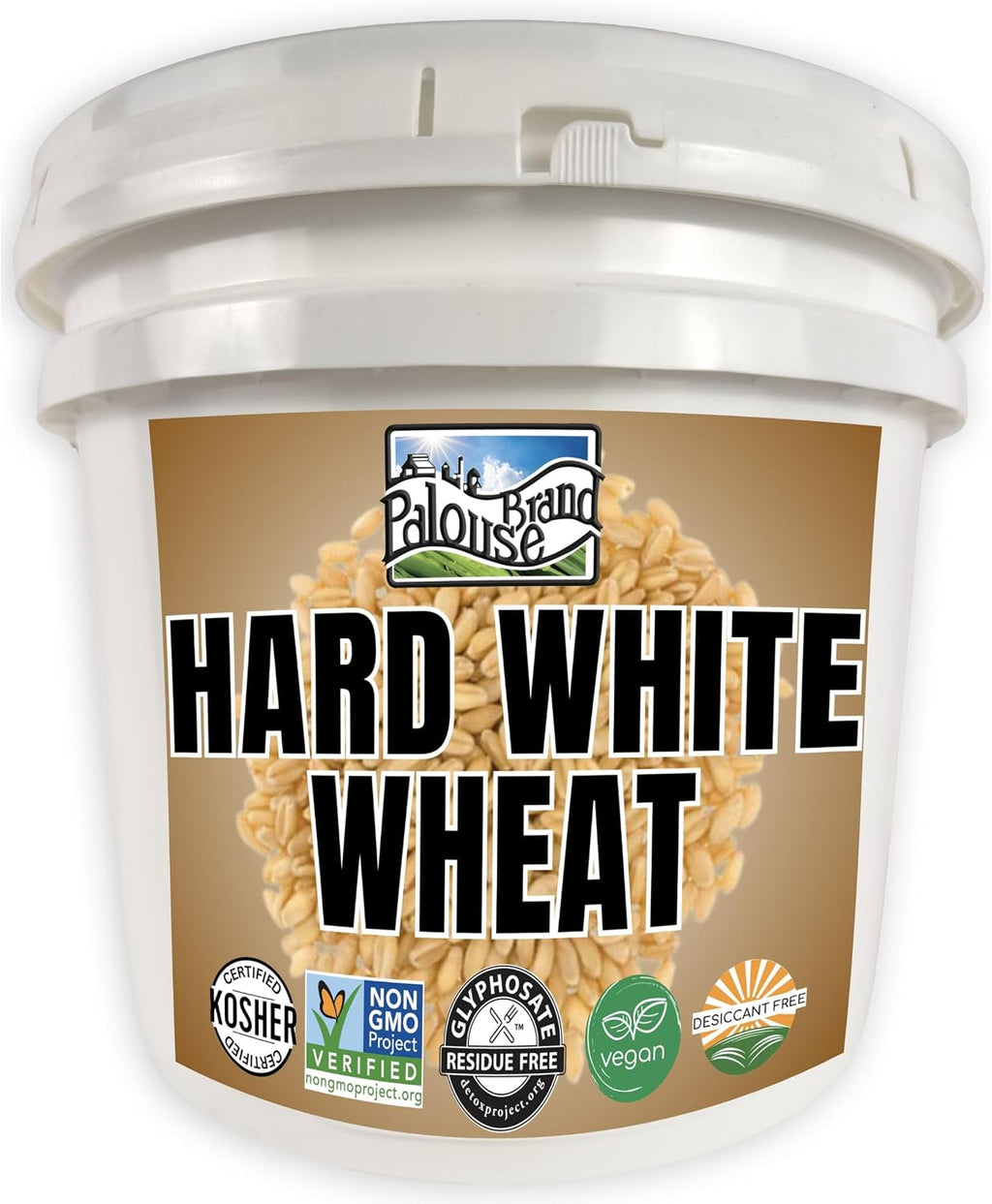 Palouse Brand Certified Glyphosate Residue Free Hard White Wheat Berries | 25 LBS Bucket | Family Farmed in Washington State | Sproutable | Non-GMO Project Verified | Kosher
