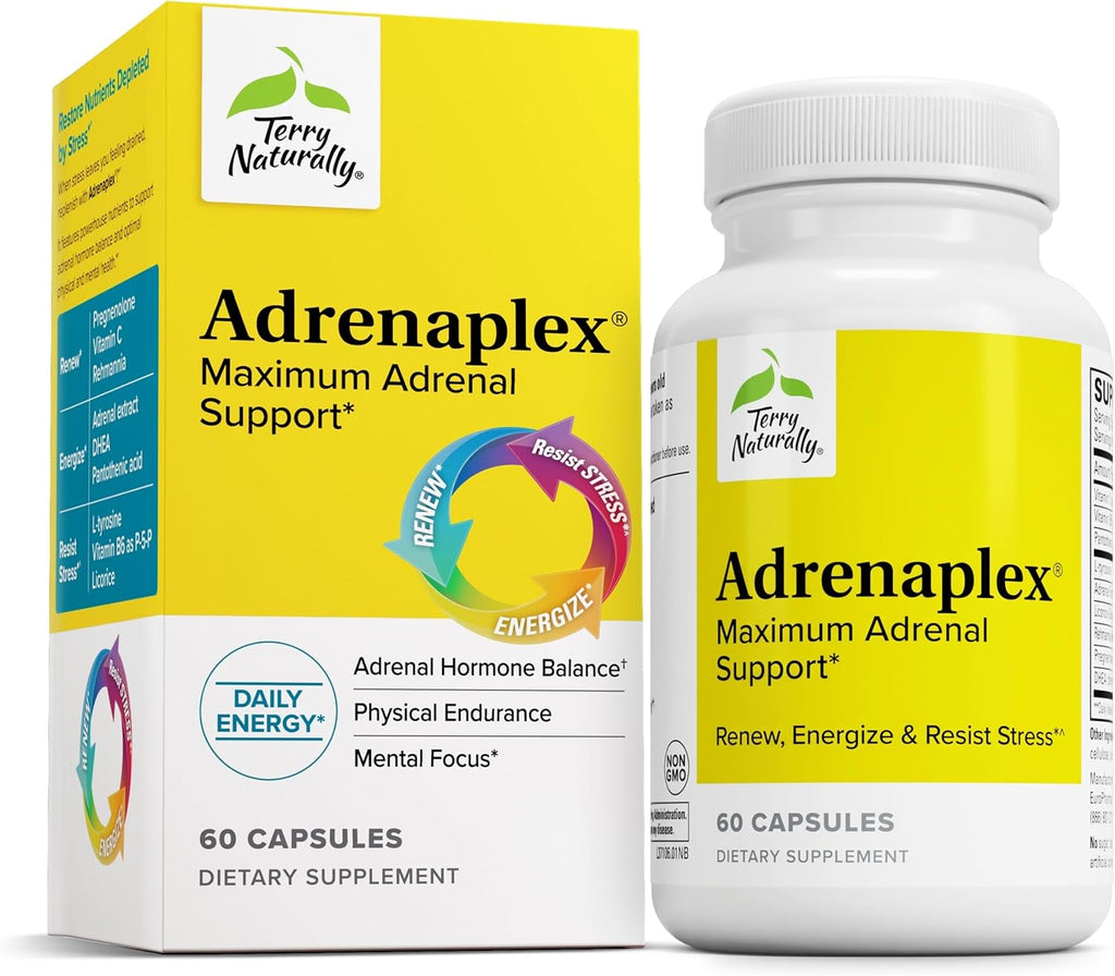 Terry Naturally Adrenaplex - Adrenal Gland Function Supplement - Glandular Support with Vitamins C & B6 - Dietary Supplement to Support Healthy Adrenal Function - 60 Capsules