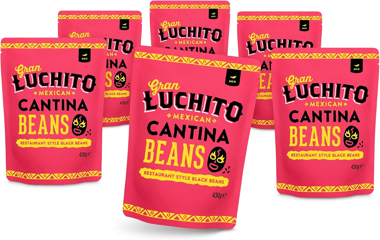 Gran Luchito Mexican Cantina Black Beans 15oz (Pack Of 6) - Vegan - Fat Free - Non GMO - Microwavable Pouch
