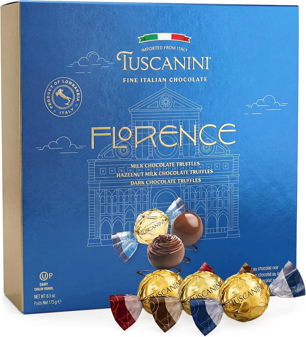 Tuscanini Fine Italian Chocolate Truffles Gift Box (15 Truffles) | Assorted Milk, Dark & Hazelnut Milk Truffles | Imported from Italy | Ready-to-Gift | Perfect for Valentines | Kosher (including Passover)
