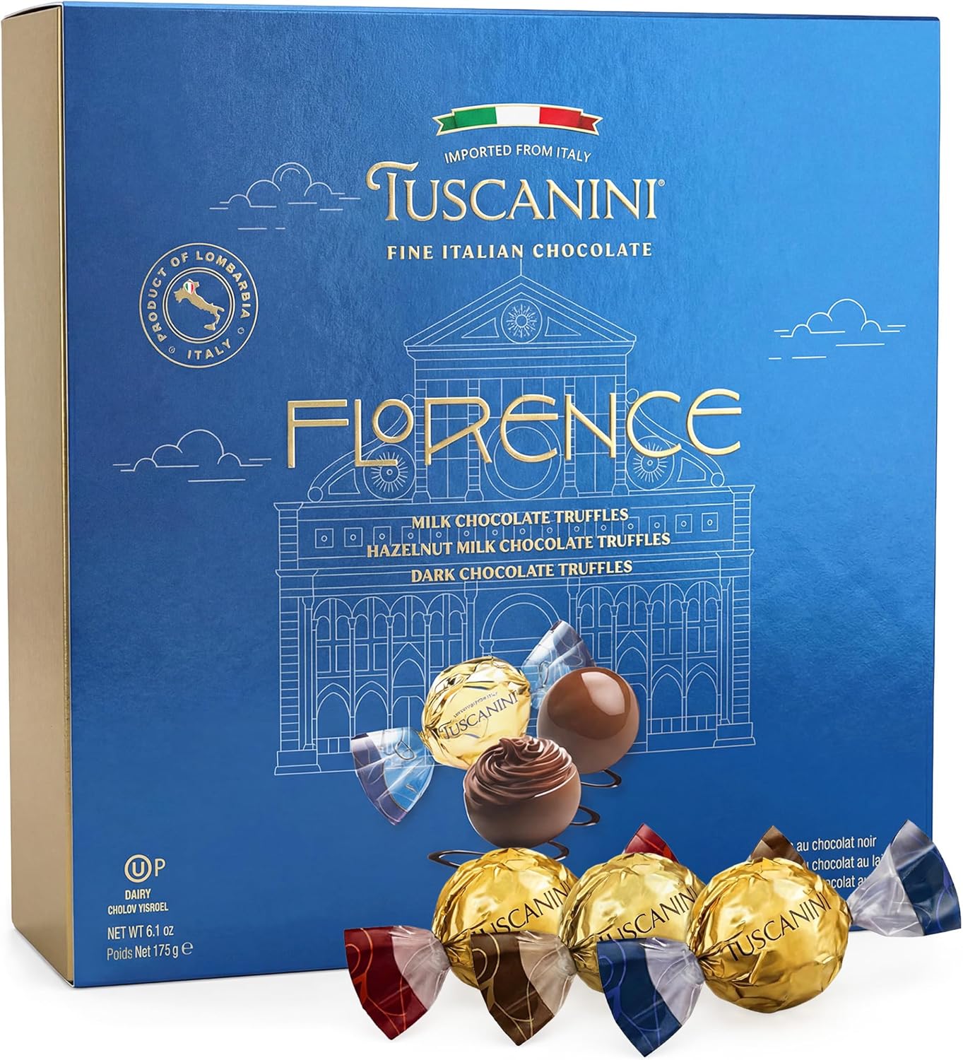 Tuscanini Fine Italian Chocolate Truffles Gift Box (15 Truffles) | Assorted Milk, Dark & Hazelnut Milk Truffles | Imported from Italy | Ready-to-Gift | Perfect for Valentines | Kosher (including Passover)