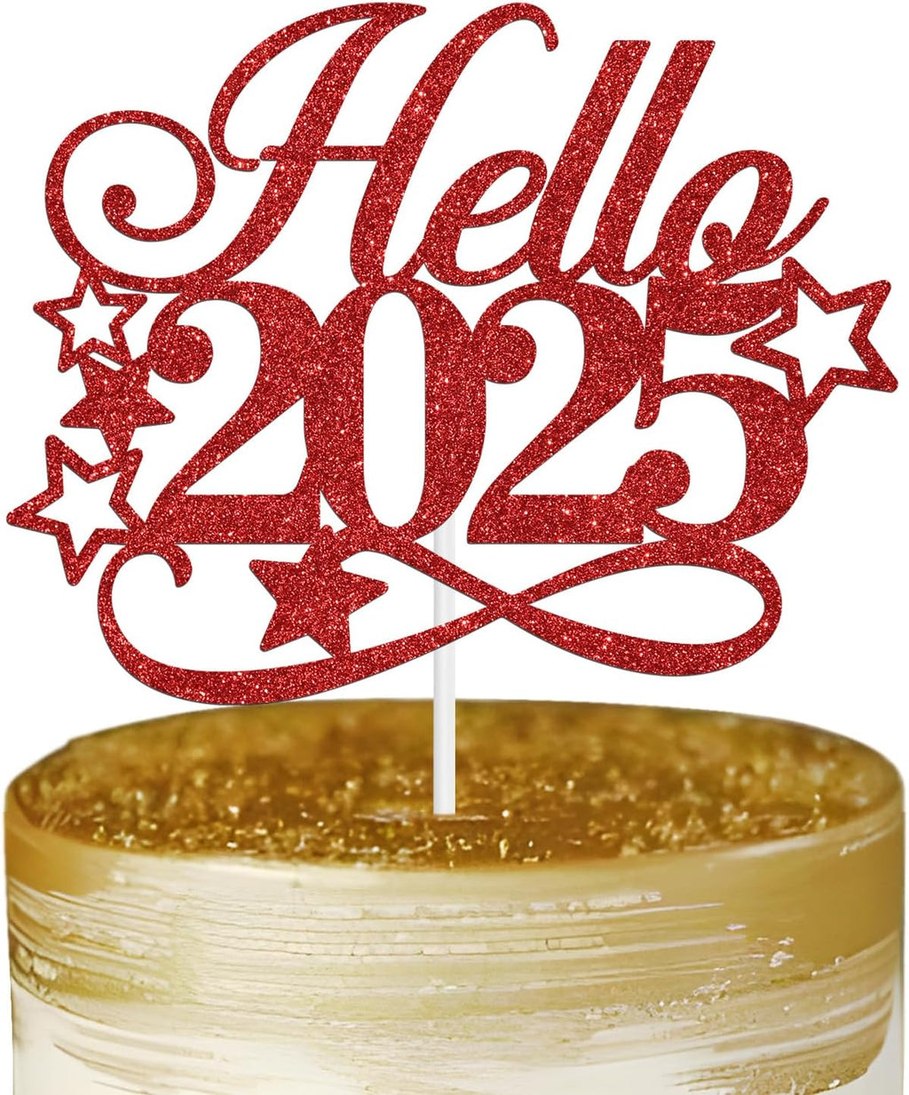 Hello 2025 Cake Topper - Winter Xmas Holiday Cake Decor, Merry Christmas, Welcome 2025 Santa Happy New Year Eve Party Decorations Supplies, Red Glitter
