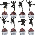 Ercadio 28 Pack Hip-hop Dancers Cupcake Toppers Black Glitter Dancers Cupcake Picks Music Dancer Cake Picks for Music Theme Birthday Party Cake Decorations Supplies