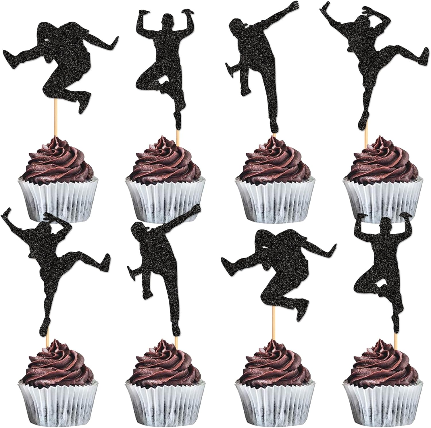 Ercadio 28 Pack Hip-hop Dancers Cupcake Toppers Black Glitter Dancers Cupcake Picks Music Dancer Cake Picks for Music Theme Birthday Party Cake Decorations Supplies