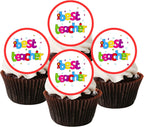 Best Teacher Edible Cupcake Toppers – Colourful Thank You Cake Decorations for Schools & Teacher Appreciation – 24 x 4cm/1.5 Inch Discs (UNCUT)