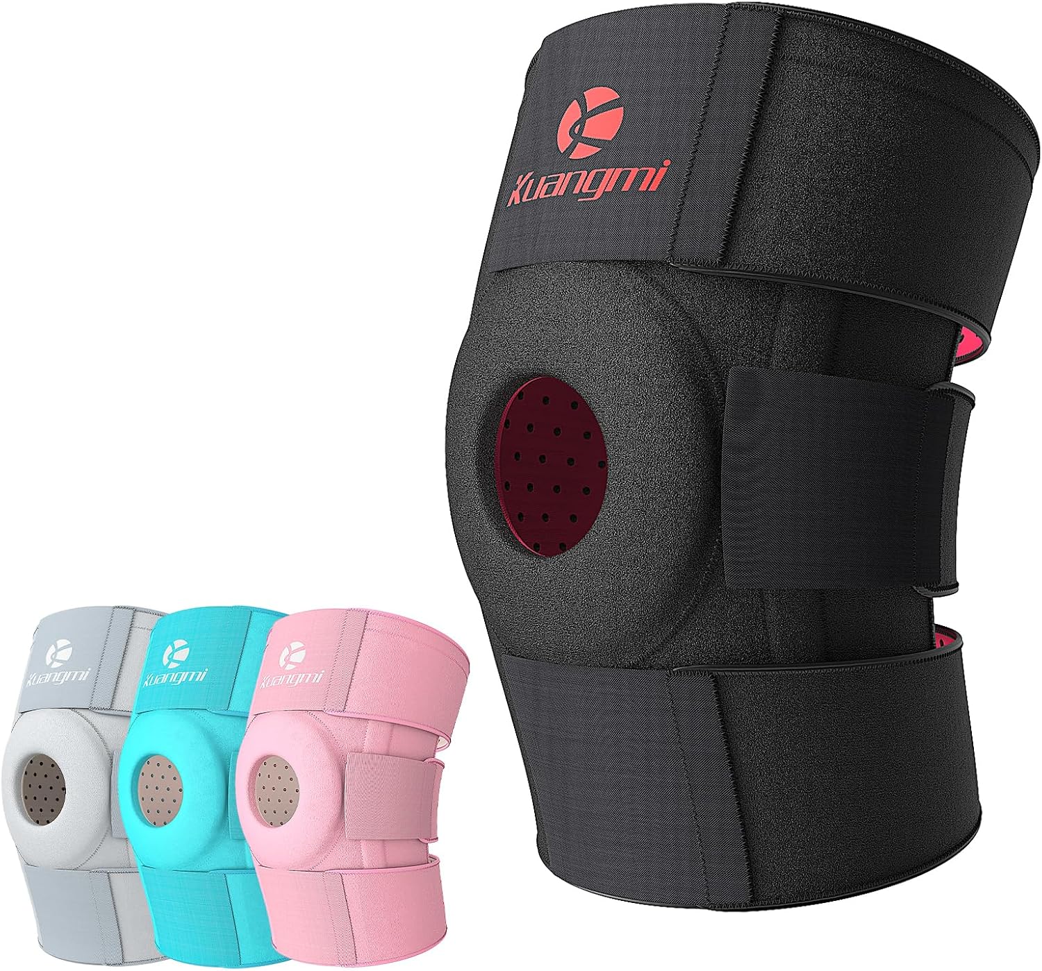 Kuangmi Knee Brace with Side Stabilizers & Patella Gel Pad,Adjustable Compression Knee Support with Arthritis Relief,Injury Recovery,Running,Weightlifting,Climbing(Black,2-Springs,S/M