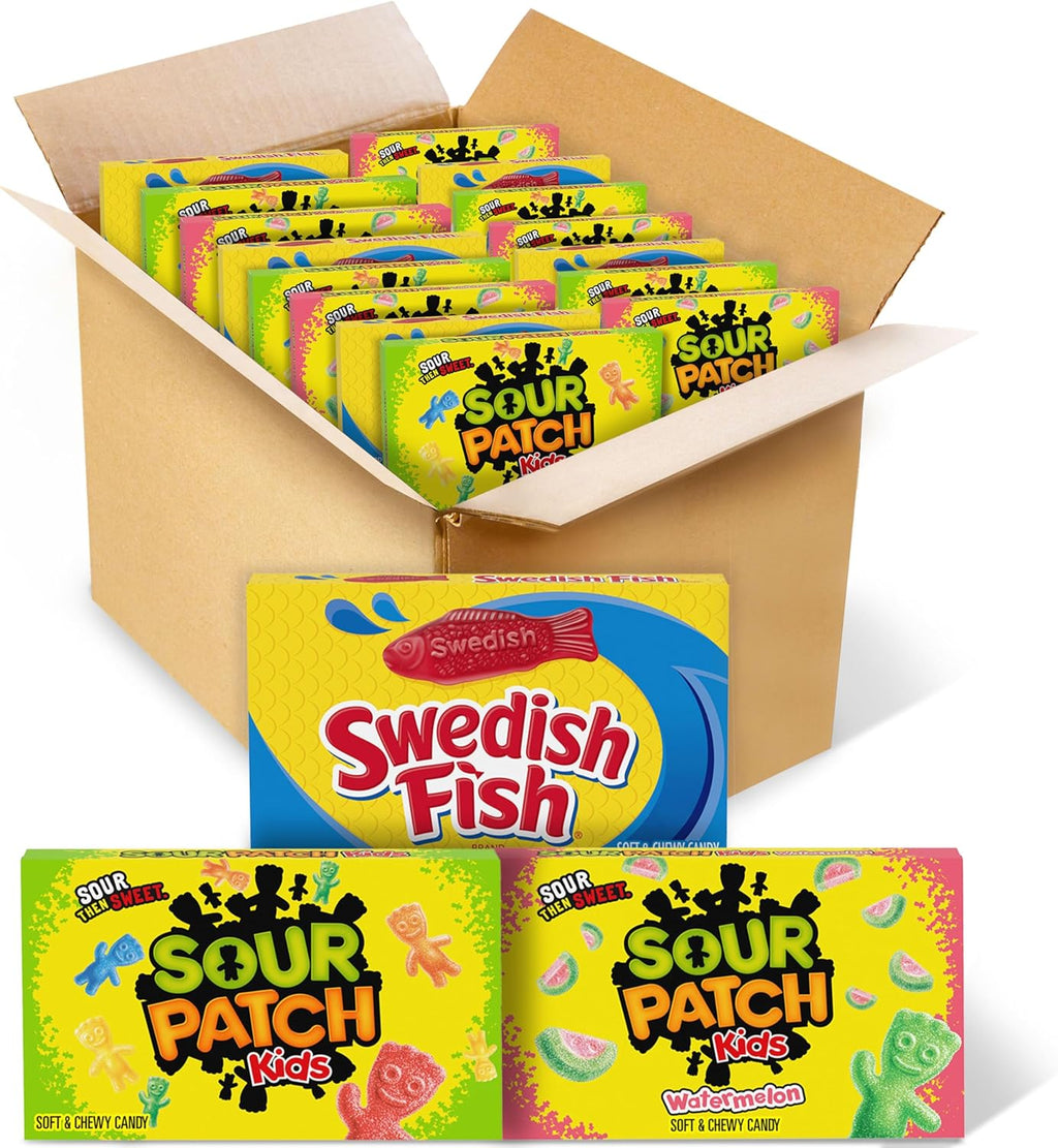 SOUR PATCH KIDS and SWEDISH FISH Soft & Chewy Candy Variety Pack, Bulk Candy, Mother's Day, 15 Boxes