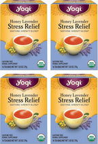 Yogi Tea Honey Lavender Stress Relief - 16 Bags per Pack (4 Packs) - Organic Chamomile Lavender Tea - Includes Lemon Balm, Lemongrass, Spearmint Leaf, Peppermint Leaf, Honey Flavor & More