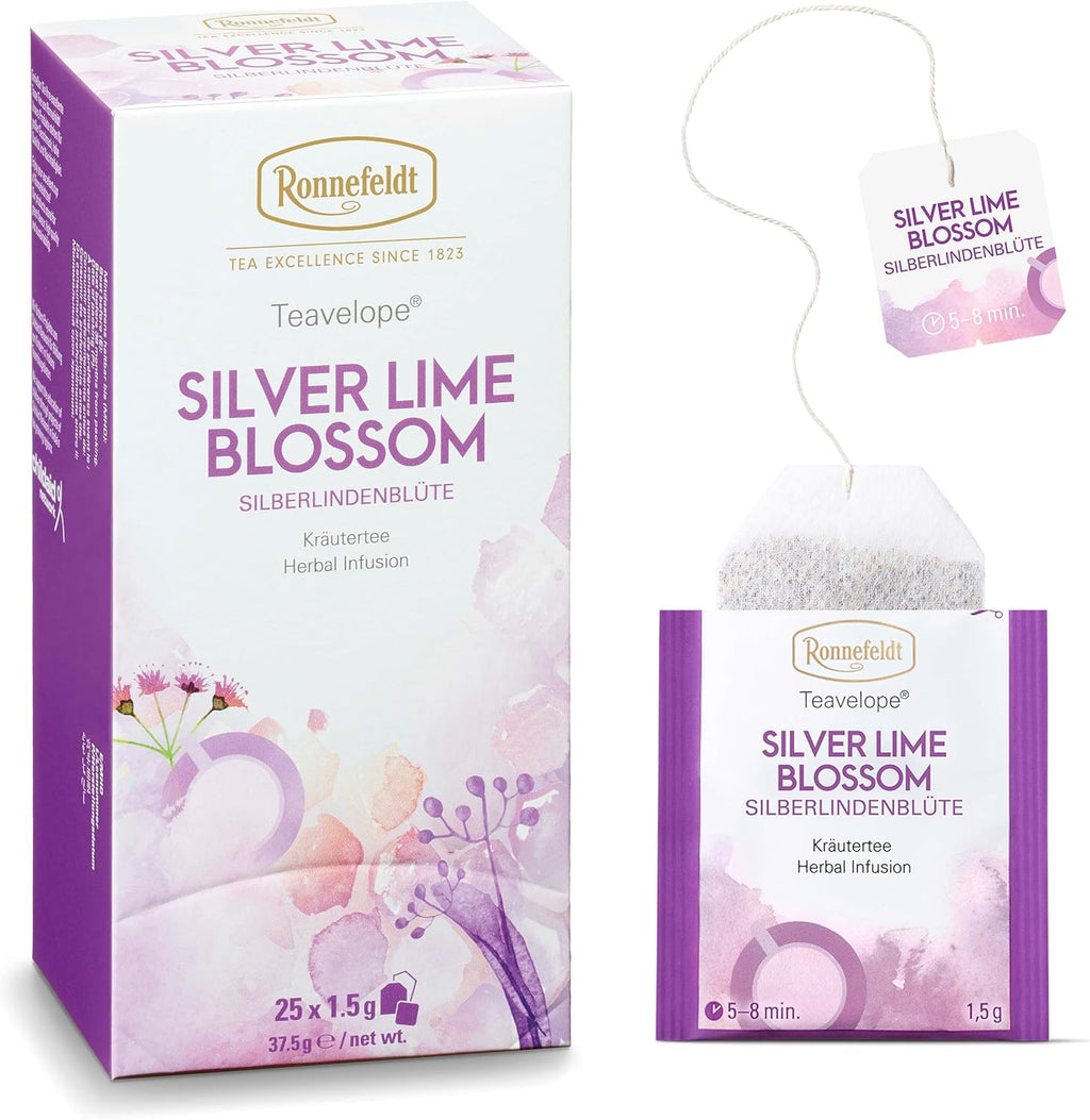 Ronnefeldt Teavelope Silver Lime Blossom – Caffeine-Free Linden Flower Herbal Tea with Silver Linden Blossoms (Tilia) – 25 Individually Wrapped Tea Bags