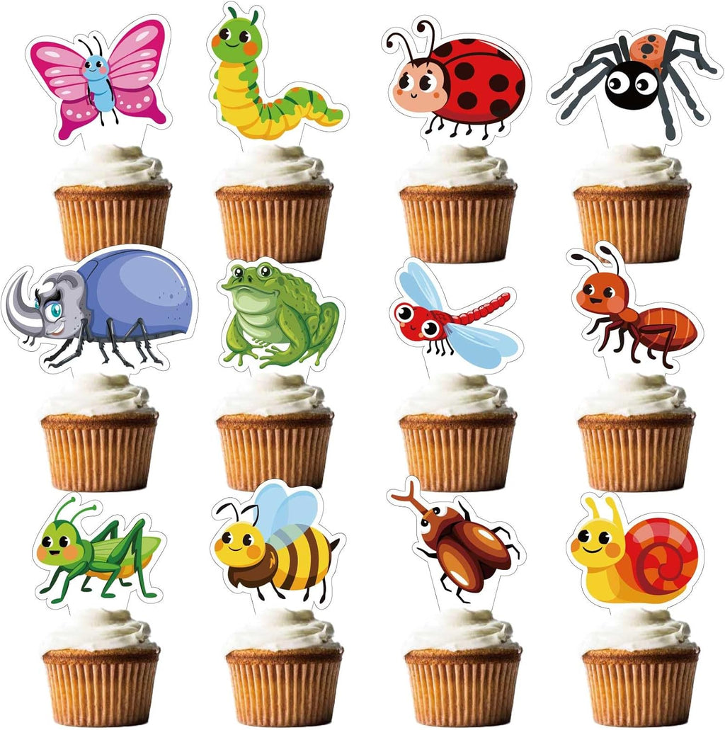 24Pcs Insects Cupcake Toppers - Cute Bee/Bugs/Snails/Ladybug Design | Summer Spring Party Decor | Ideal for Kids Birthday Party Favors & Table Accents