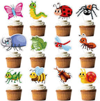 24Pcs Insects Cupcake Toppers - Cute Bee/Bugs/Snails/Ladybug Design | Summer Spring Party Decor | Ideal for Kids Birthday Party Favors & Table Accents