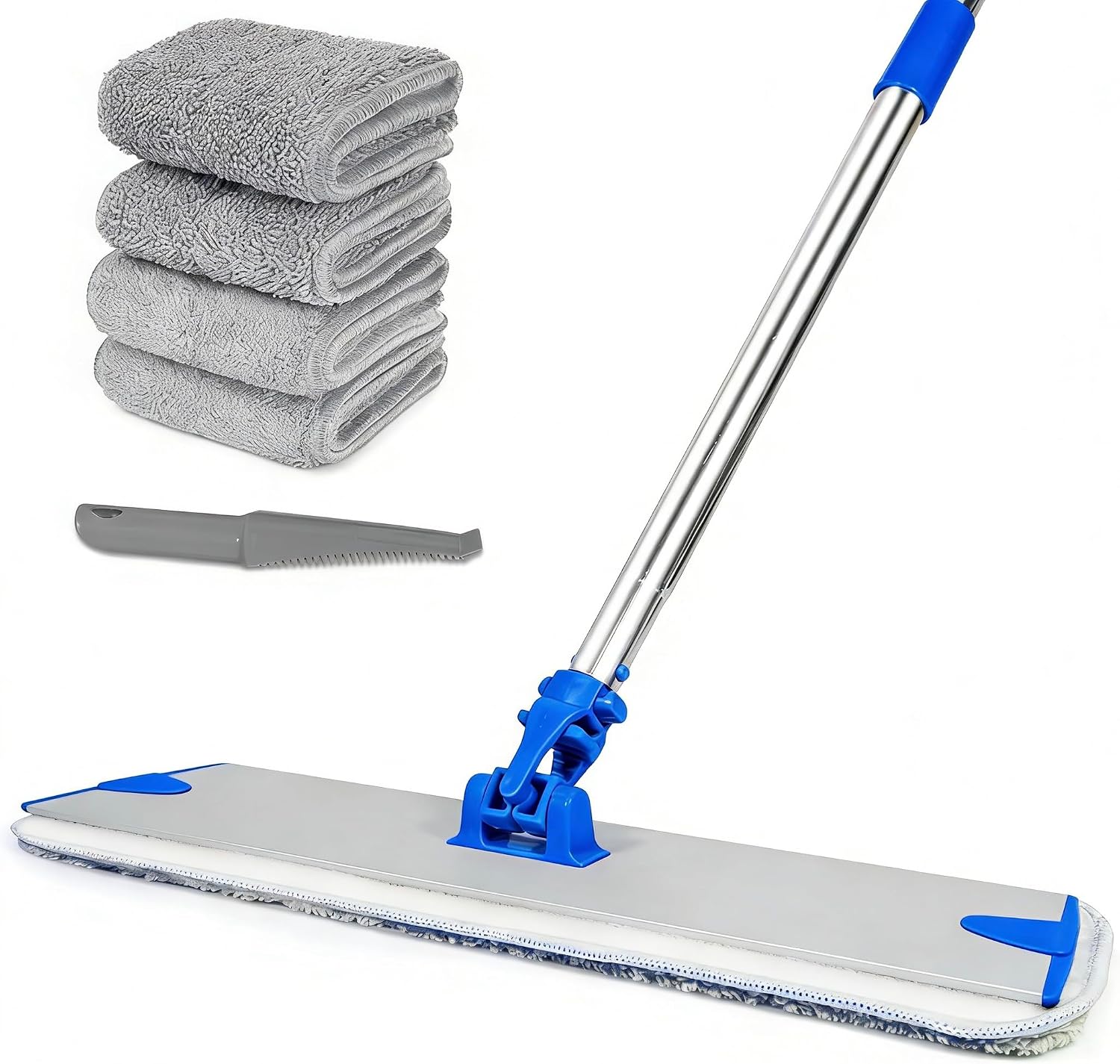 17.5 Inch Professional Microfiber Mop Floor Cleaning System, Heavy Duty Flat Mop with Stainless Steel Handle&Aluminum Alloy Base, 4 Reusable Washable Wet & Dust Mops Pads for Hardwood Tile Laminate