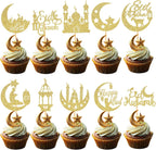 60 Pcs Eid Mubarak Cupcake Toppers,Glitter Moon Star Ramadan Kareem Cupcake Toppers for Eid Islamic Muslim Party Cake Decorations