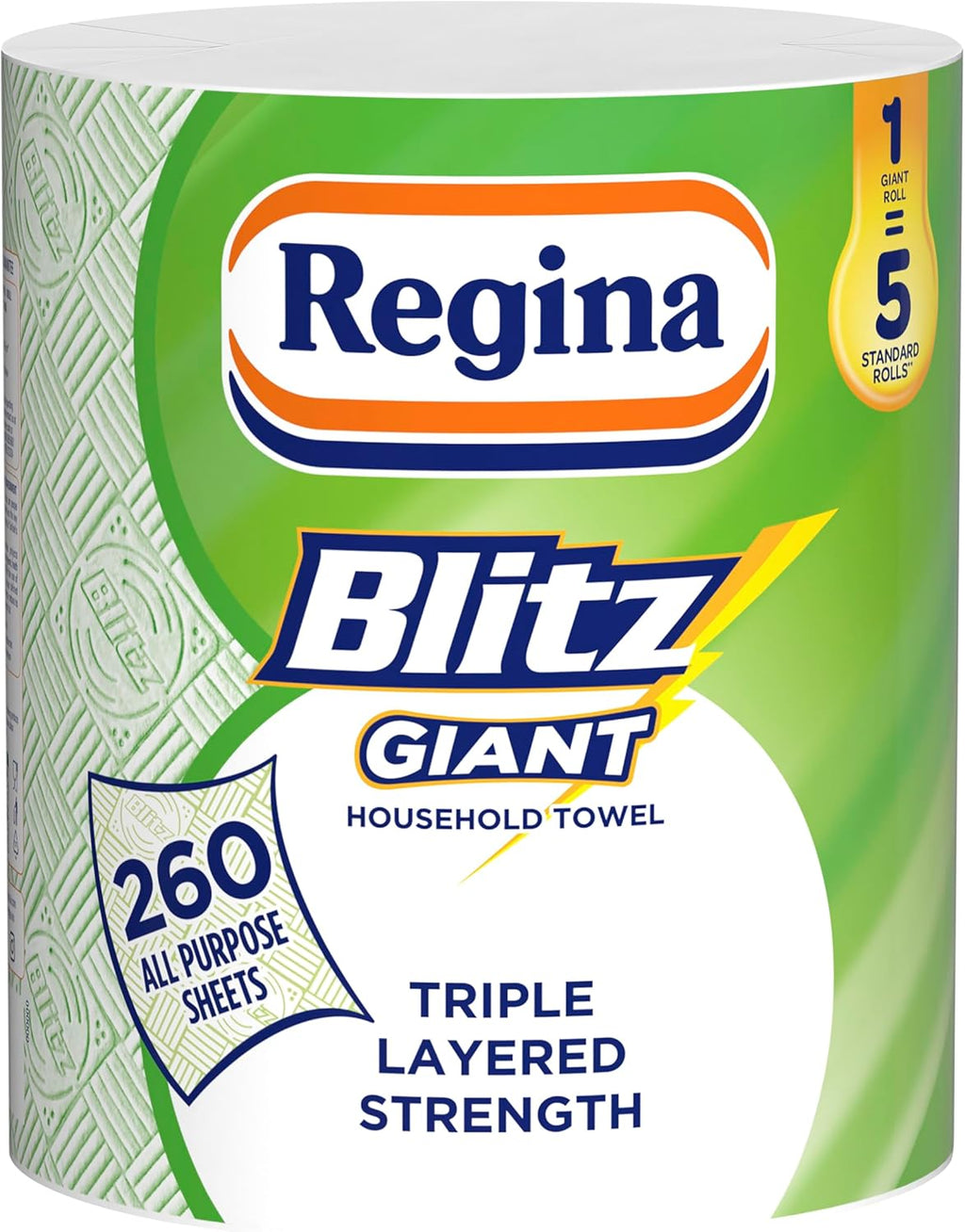 Regina Blitz Giant – 1 Roll Multi-Purpose Household Towels, 3 Ply, 260 Sheets Per Roll, Triple Layered Strength, Household Towels Made With Virgin Pulp, Recyclable Paper Packaging, and FSC Certified