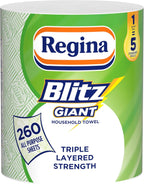 Regina Blitz Giant – 1 Roll Multi-Purpose Household Towels, 3 Ply, 260 Sheets Per Roll, Triple Layered Strength, Household Towels Made With Virgin Pulp, Recyclable Paper Packaging, and FSC Certified