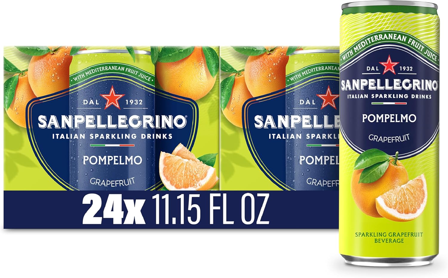Sanpellegrino Italian Sparkling Drink Pompelmo, Sparkling Grapefruit Beverage, 24 Pack Of Cans