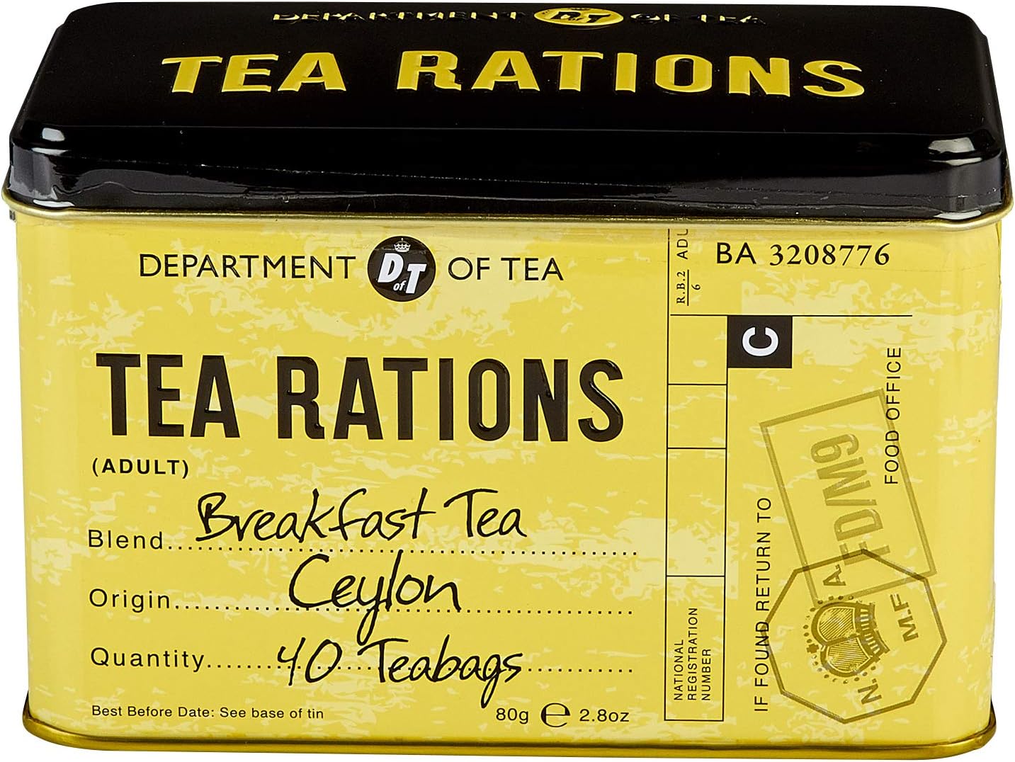 New English Teas Tea Rations Tea Tin with 40 English Breakfast Teabags, World War 2 Memorabilia