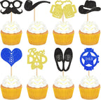 Ercaido 24PCS Best Dad Cupcake Toppers Hat Leather Shoes Cupcake Picks Moustache Tie Beers Food Picks for Father's Day Theme Office Dad Birthday Cupcake Cake Decorations Supplies