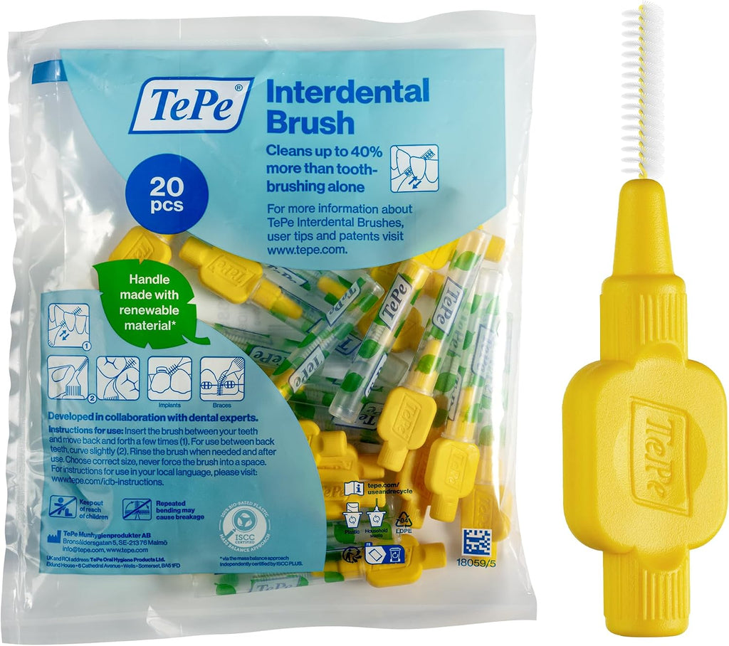 TePe Interdental Brushes Original | Size 5-0.8mm | 1 Pack of 20 Brushes (Yellow)