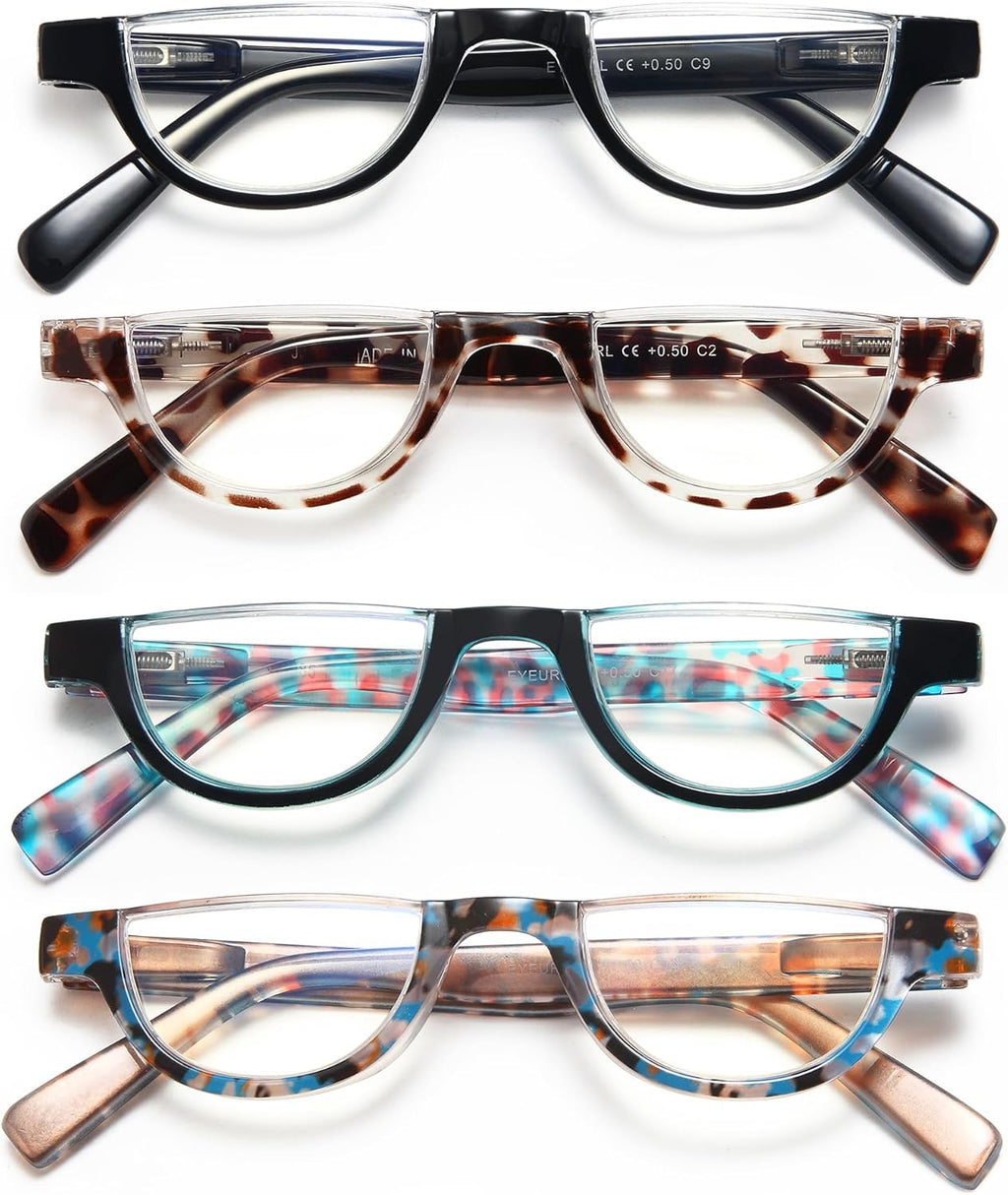 EYEURL Half Frame Reading Glasses for Women-4 Pack Blue Light Glasses Fashion Computer Readers for Women Anti UV Ray Eyeglasses with Spring Hinges 1.50