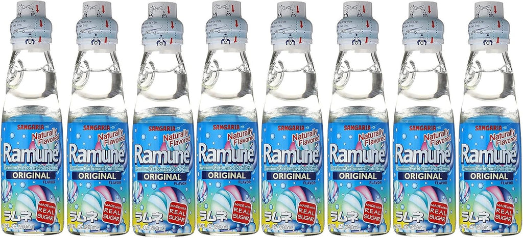 Sangaria Japanese Soft Drink Ramune, Original Flavor, Pack of 8 (Total 54.08 Fl Oz)