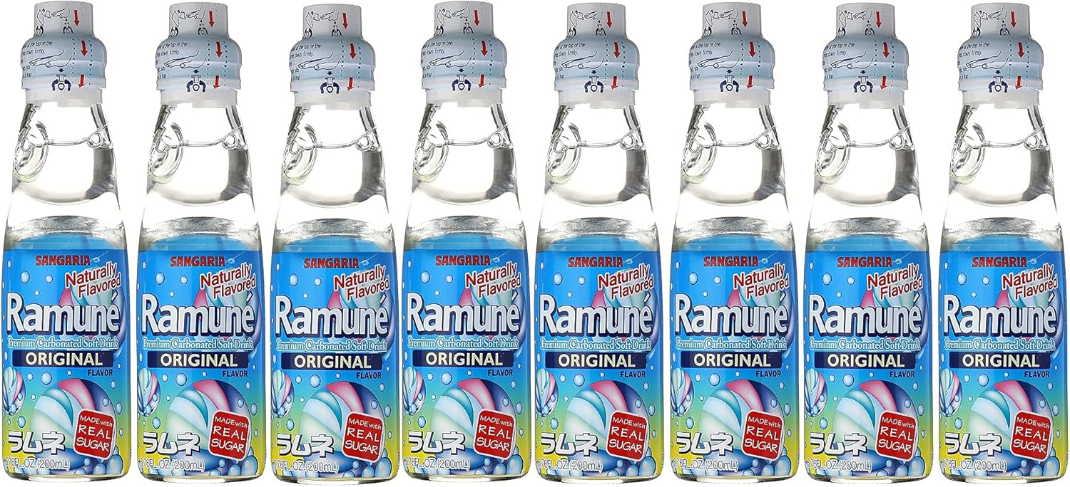 Sangaria Japanese Soft Drink Ramune, Original Flavor, Pack of 8 (Total 54.08 Fl Oz)