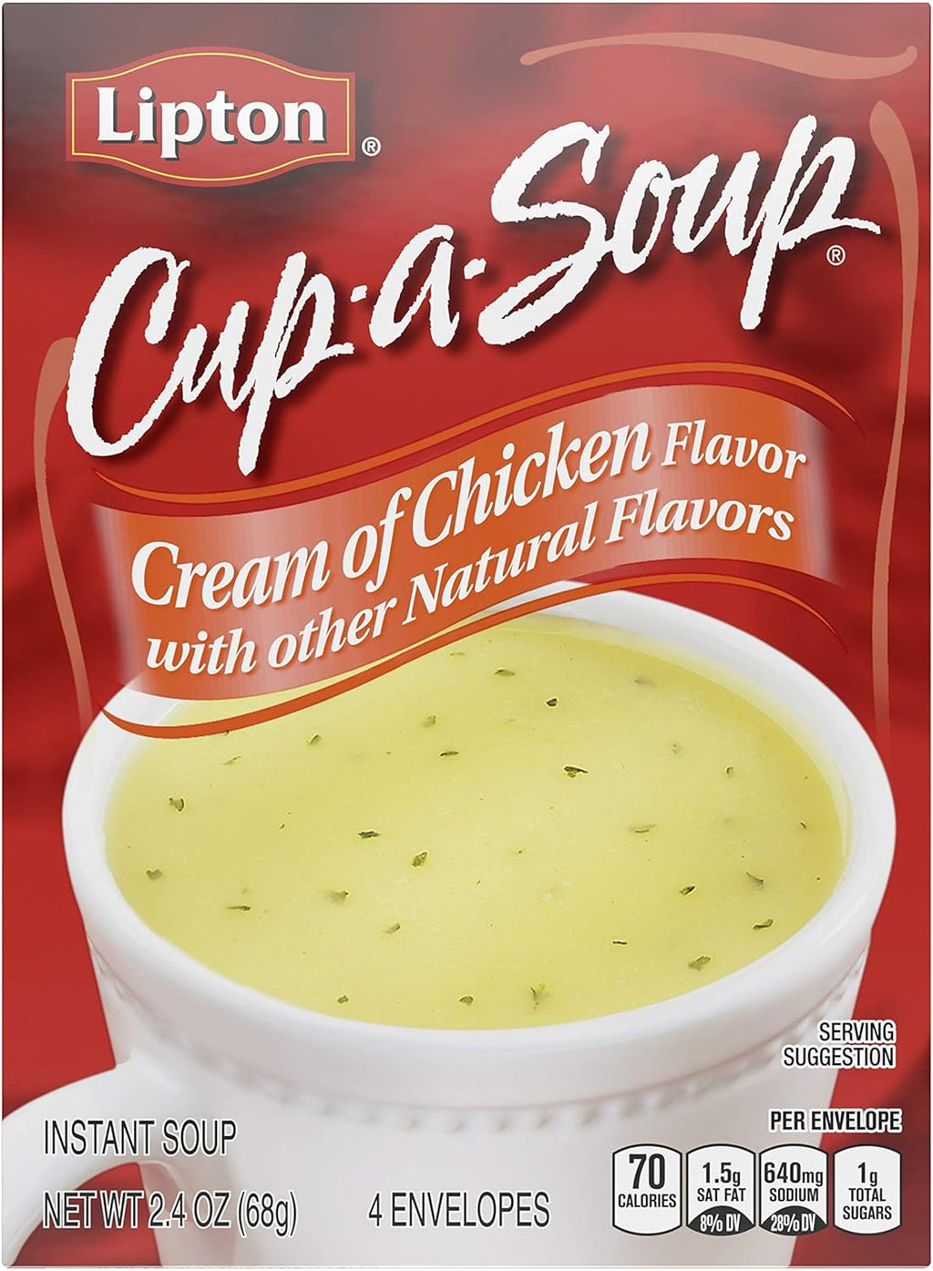 SOUP SECRETS Lipton Cup-a-Soup Instant Soup For a Warm Cup of Soup Cream of Chicken Only 70 Calories Per Serving, 4 Count (12 Pack)