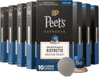 Peet's Coffee, Medium Roast Decaf Espresso Capsules, Compatible with Nespresso Original Machine, Decaffeinated Arabica Coffee - Decaf Ristretto Intensity 10, 100 CT (10 Boxes of 10 Espresso Capsules)
