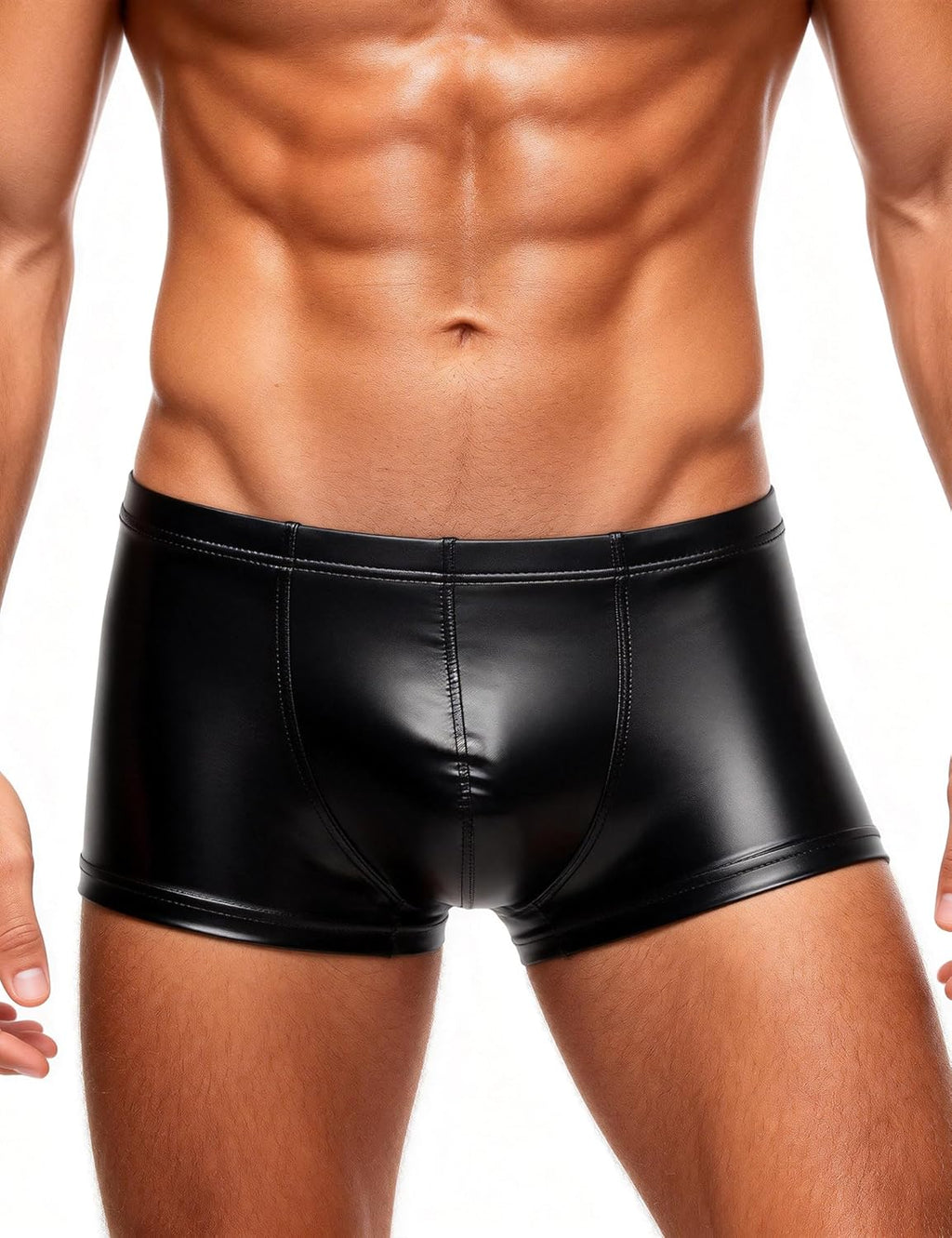 ohyeahlady Mens Faux Leather Underwear Sexy Lingerie for Men Soft Low Rise Shorts Pants Boxer Briefs Black S-XL