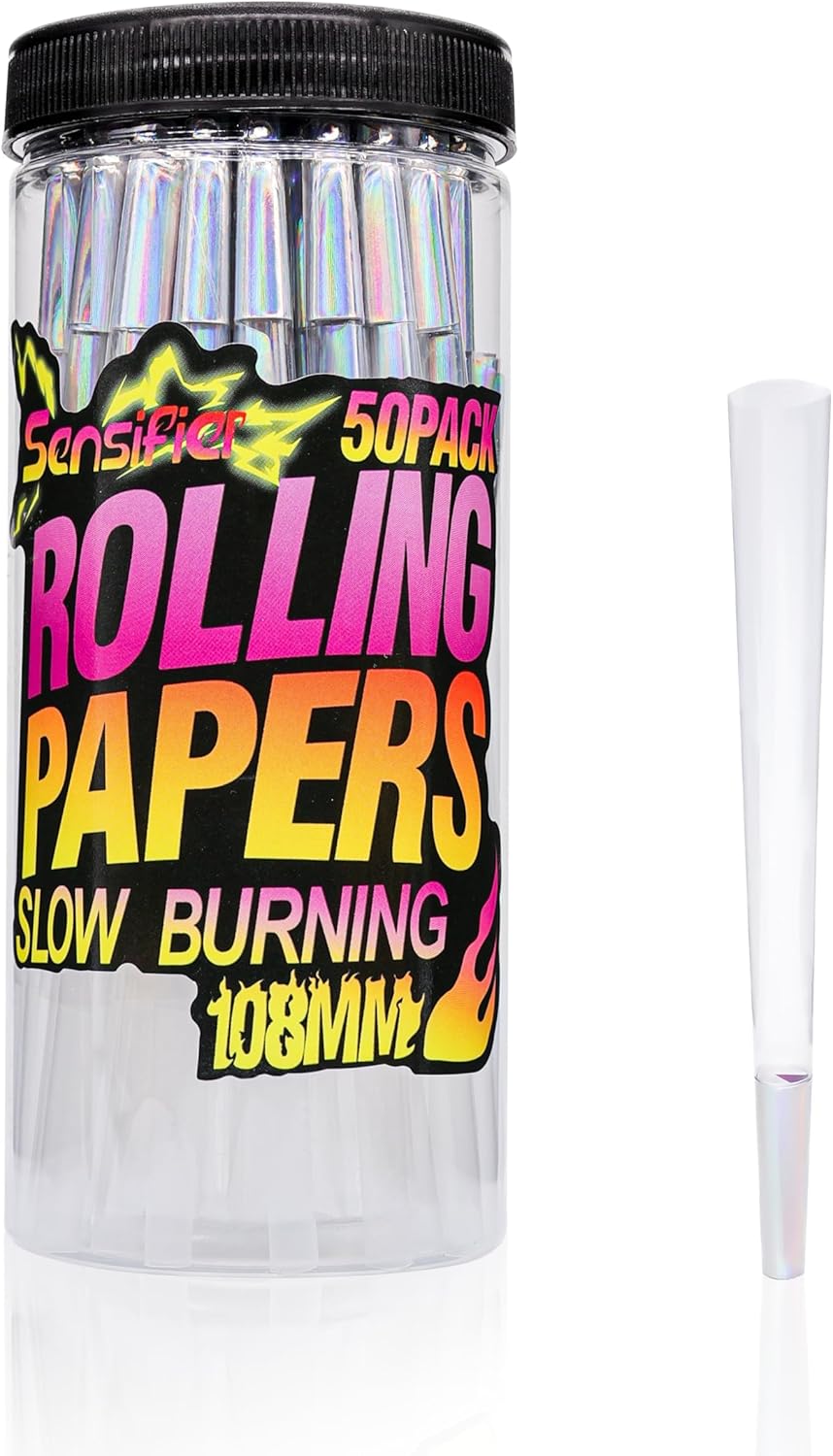 50 PACK Clear Pre Rolled Cones| King Size Rolling Paper Cone 108 MM
