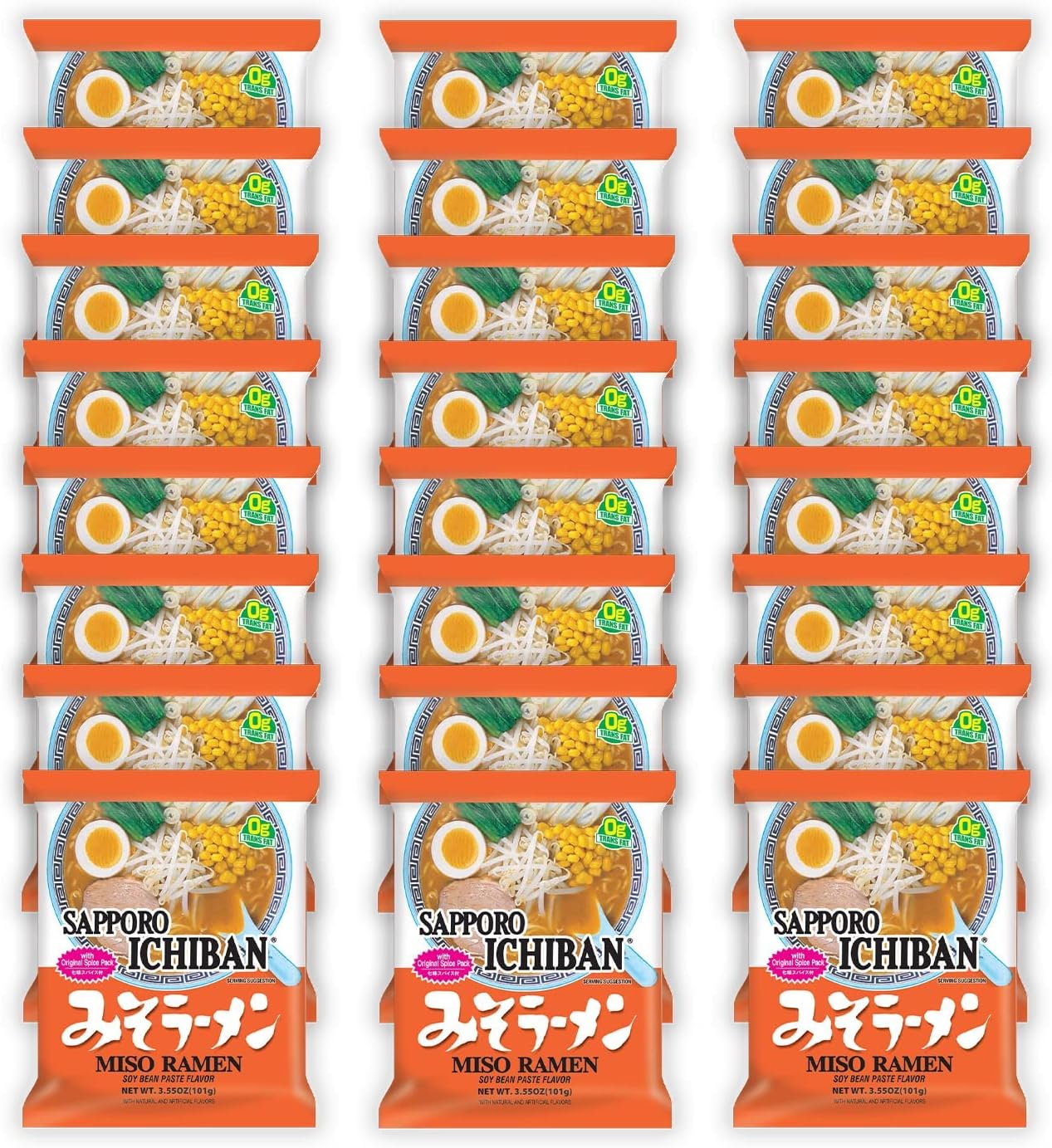 [SAPPORO ICHIBAN] Miso Flavor Ramen Noodles, No. 1 Tasting Japanese Instant Noodles (3.5 Oz. x 24 pouches)