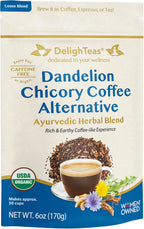 DelighTeas Organic Coffee Alternative | Ayurvedic Herbal Chicory Dandelion Coffee | Coffee Substitute | USDA Organic, Caffeine Free, Gluten Free | With Sweet Notes of Carob | 50 servings, 6oz.
