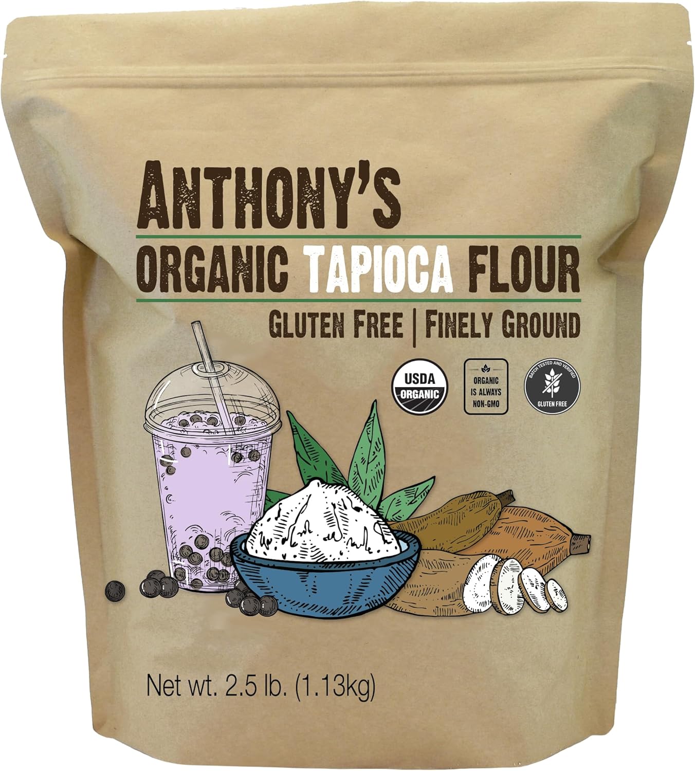 Anthony's Organic Tapioca Flour Starch, 2.5 lb, Gluten Free, Non GMO