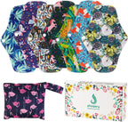 Reusable Menstrual Pads (7 in 1, 25.4cm 4 Layers), Bamboo Cloth Pads for Heavy Flow with Wet Bag, Large Sanitary Pad Set with Wings for Women, Washable Overnight Cloth Panty Liners Period