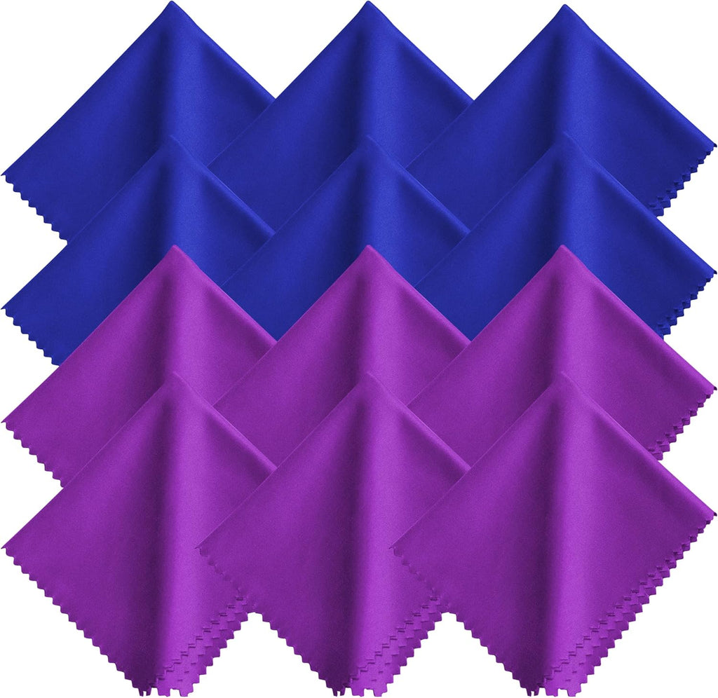 Xthel Microfiber Glasses Cleaning Cloth - 12 Pack (6 Blue + 6 Purple), 7x6 Inches, Individually Wrapped, Reusable, Lint-Free for Eyeglasses, Phone Screens, Cameras Lens & Electronics