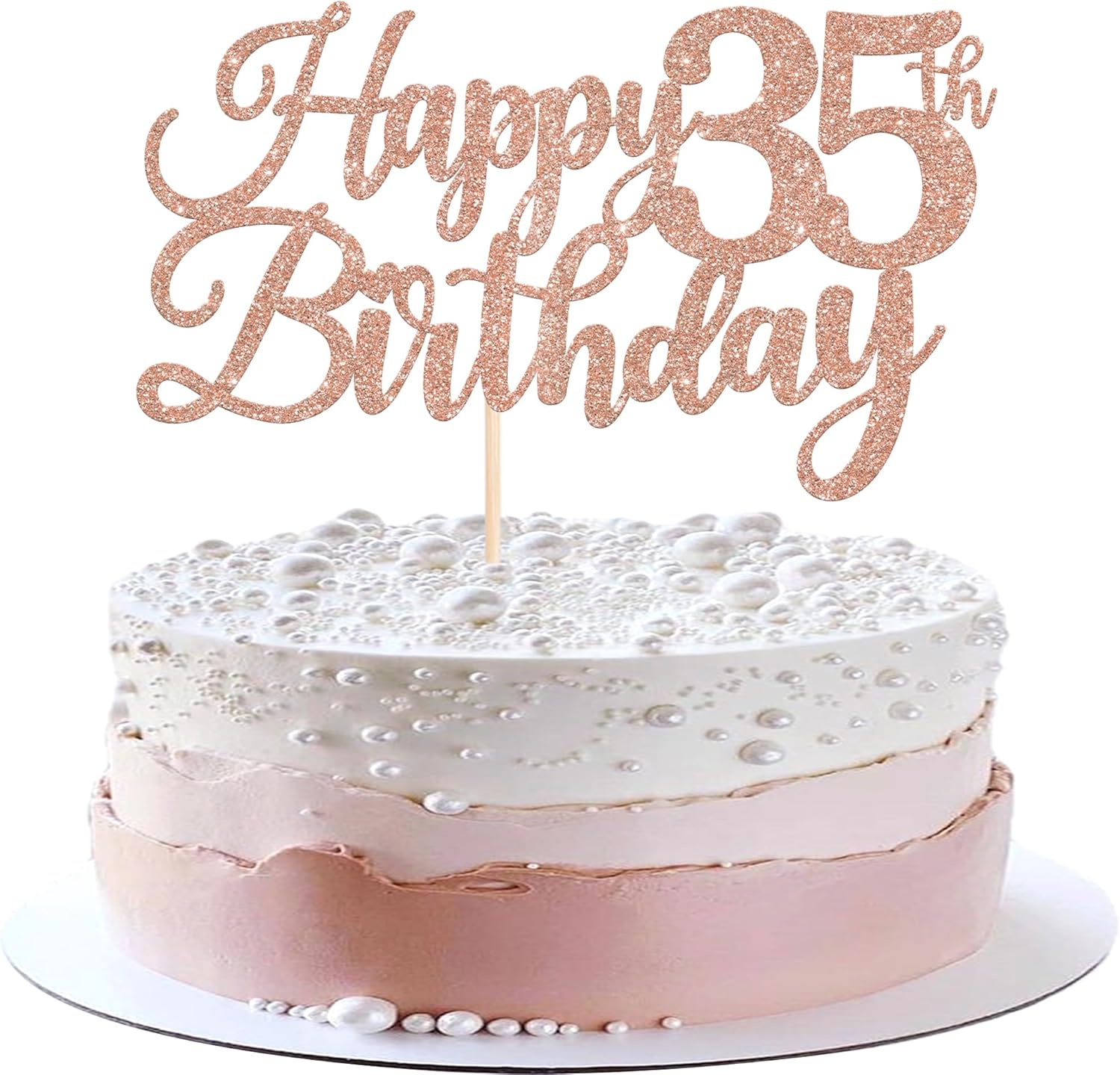Rsstarxi 1 Pack Happy 35th Birthday Cake Topper Glitter Cheers to 35 Years Hello 35 Fabulous Cake Pick for It's My 35 Birthday Theme Celebrate Party Cake Decorations Supplies Rose Gold