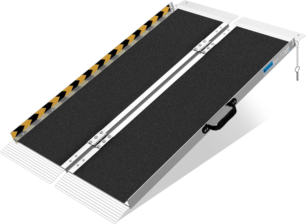 Portable Wheelchair Ramp 4FT, Non-Slip Aluminum Folding Handicap Ramp for Home Steps, 600LBS Capacity Threshold Ramp for Doorways, Stairs, Scooters