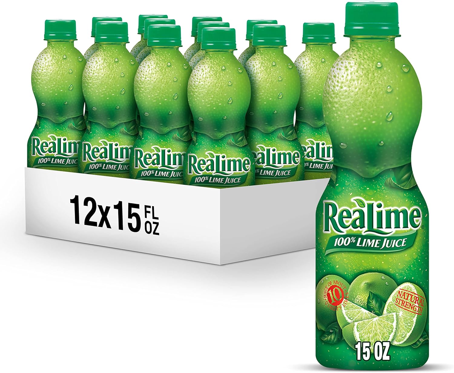 ReaLime 100% Lime Juice, 15 fl oz bottle (Pack of 12), Made with Lime Juice from Concentrate, Gluten-Free, Sodium Free, Perfect Mixer to add to Cocktails and Marinades