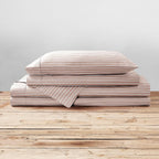 Brielle Home Printed 100% Cotton Percale Sheet Set, Spice Pinstripe, Twin