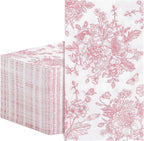 100 Pcs Pink Floral Napkins, Easter Napkins Disposable Decorative Bathroom Napkin Pink Toile Guest Dinner Napkin for Wedding, Bridal Baby Shower, Tea Party, Mothers Day