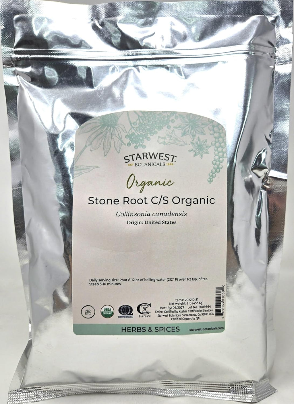 Stone Root Wildcrafted Cut & Sifted - Collinsonia canadensis, 1 lb,(Starwest Botanicals)
