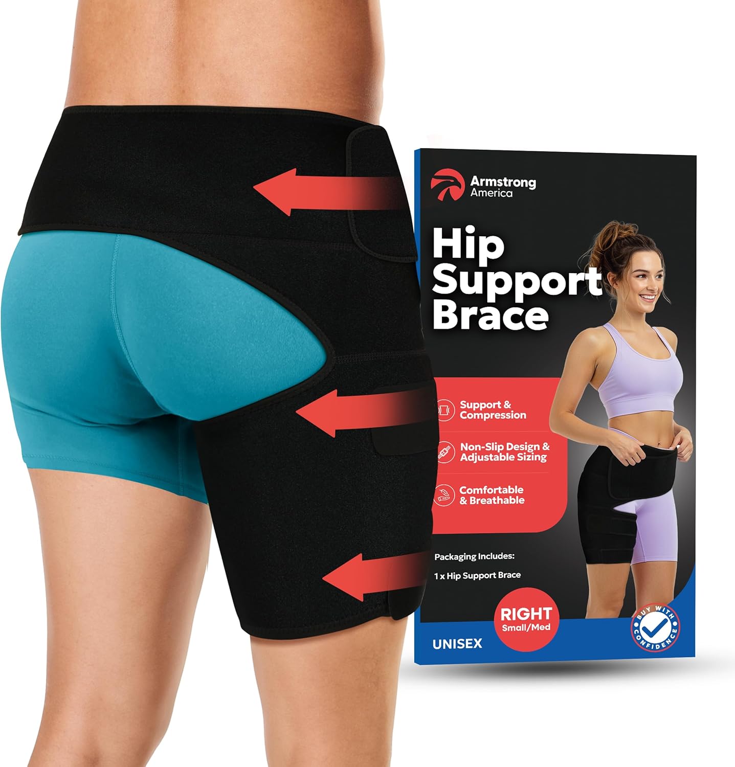 Hip Brace Thigh Compression Sleeve | Sciatica Pain Relief Device | Hamstring & Groin Compression Sleeve Wrap for Sciatic Nerve Relief | Hip Support Braces Thigh Brace for Women & Men SMALL / RIGHT LEG