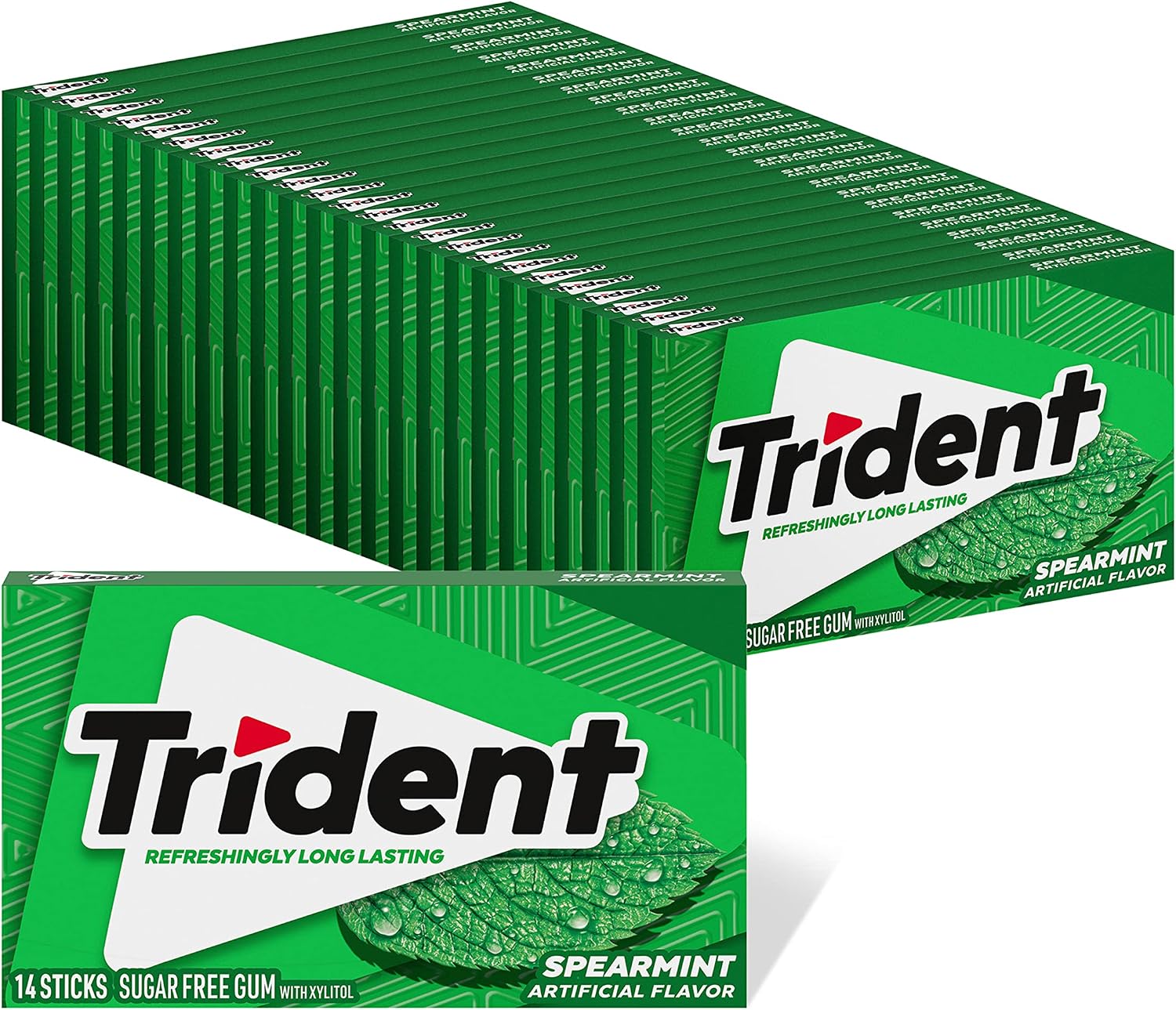 Trident Spearmint Sugar-Free Chewing Gum, Bulk, 24 Packs of 14 Pieces (336 Total Pieces)